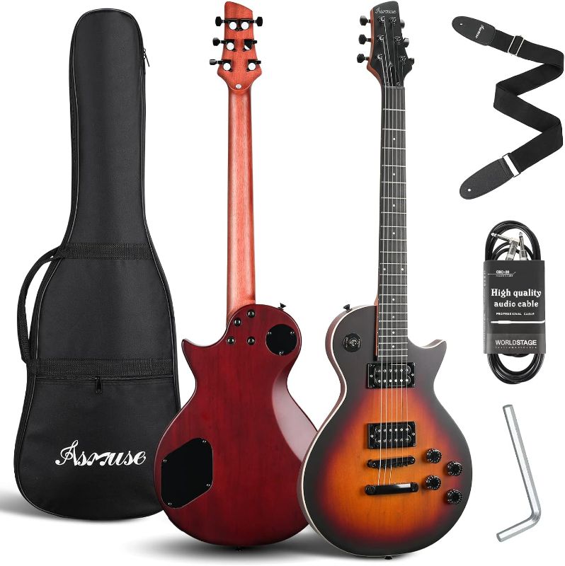 Photo 1 of Asmuse 39 Inch LP Electric Guitar Kit, Solid Body Les Paul Style Electric Guitar With Volume/Tone Controls, 3-Way Pickup (Sunburst)