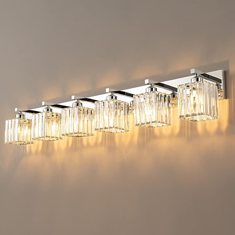 Photo 1 of FDPBY Modern Crystal Bathroom Vanity Light 6-Lights Chrome