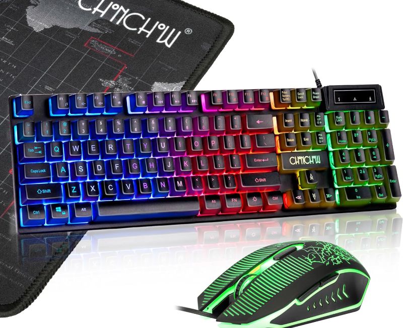 Photo 1 of CHONCHOW USB Wired Rainbow Key Board Mice Set