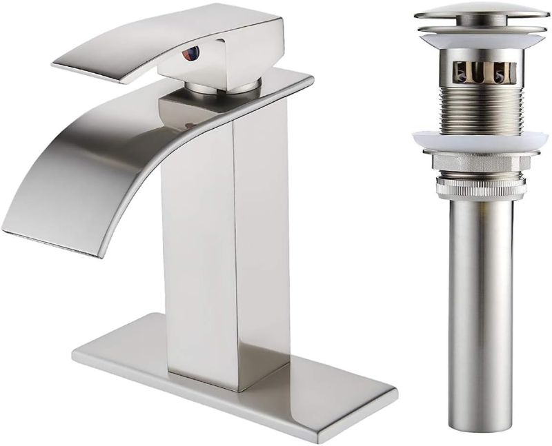 Photo 1 of **STOCK IMAGE FOR REFERENCE** VOTON Waterfall Spout Single Handle Bathroom Faucet Brushed Nickel