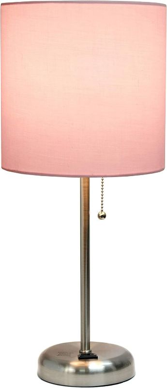 Photo 1 of **READ NOTES**Limelights LT2024-GRY Stick Charging Outlet Table Lamp, 19.29, Brushed Steel Base pink