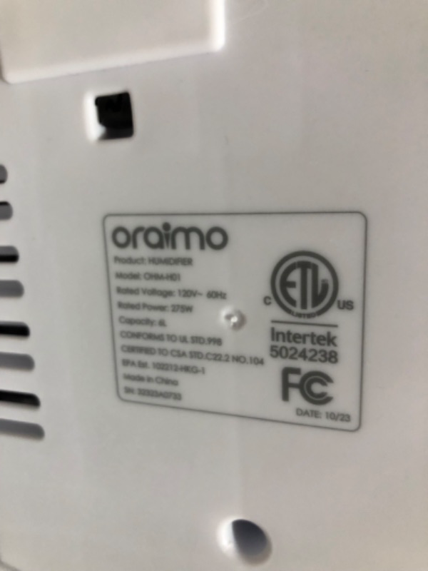 Photo 1 of Oraimo Humidifiers for Bedroom Large Room, 6L Top Fill Cool and Warm Mist Humidifier White