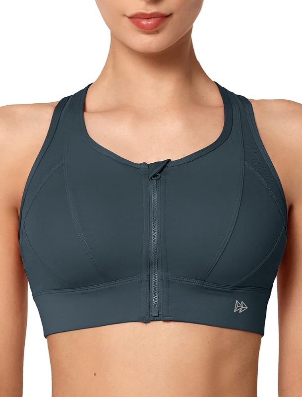 Photo 1 of High Impact Zip Front Sports Bra Mesh Racerback Workout High Support Sports Bras for Women Large Breasts