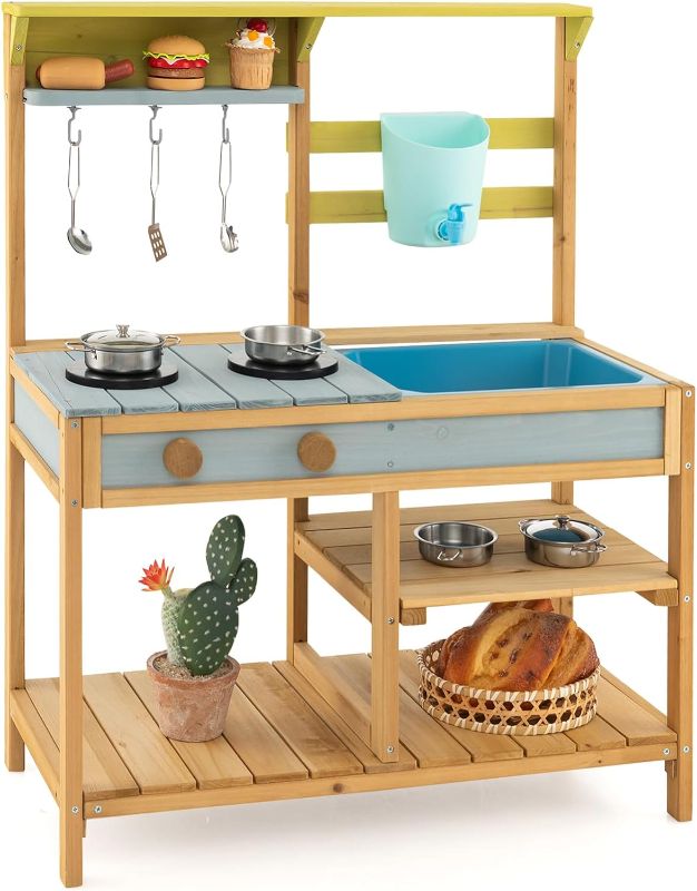 Photo 1 of (missing hardware) (see all images) Costzon Wooden Kids Play Kitchen, Outdoor Mud Kitchen with Removable Sink