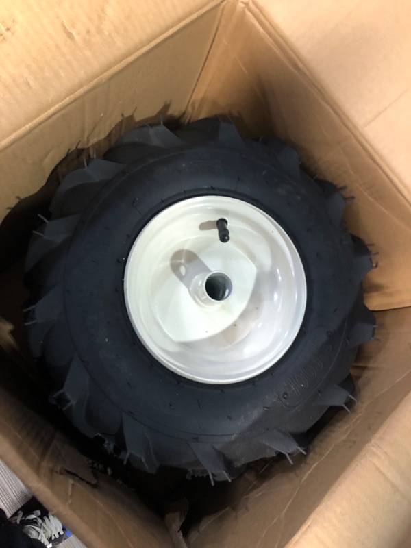 Photo 2 of GICOOL 13x5.00-6" Tiller Tire and Wheel, 1" Axle Size, 3-1/8" Centered Hub, 13x5-6 Super Lug Tractor & Trencher Tire Replacement