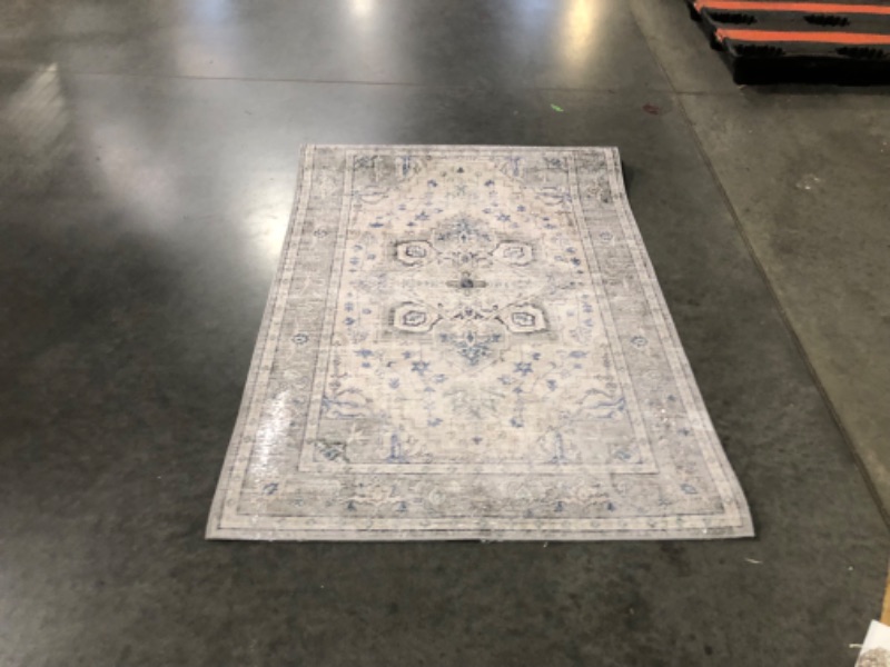 Photo 5 of ***USED - DIRTY - NO PACKAGING***
Vernal Peoria Machine Washable, Non Shedding, Non Slip Area Rug for Living Room, Bedroom, Dining Room, Hallway, Kitchen, Pet Friendly, Grey/Blue/Cream, 4' X 6' Feet Grey/Blue /Cream 4' X 6'