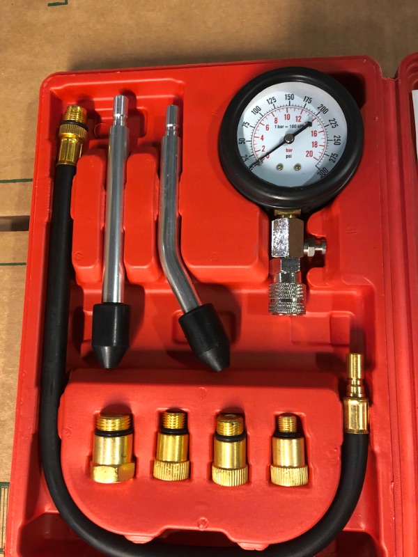Photo 1 of Professional Petrol Engine Compression Tester Kit Set for Automotives and Motorcycles Red
