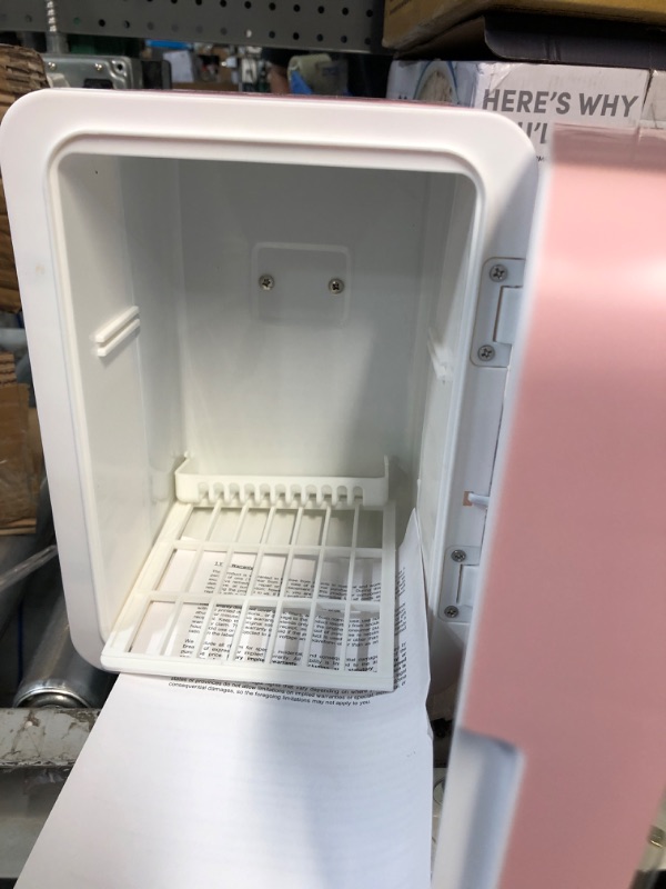 Photo 1 of **LIGHT DID NOT TURN ON** VNIMTI Mini Skincare Fridge 4 Liter/6 Cans, Portable Cosmetic Fridges with Makeup Mirror, Cooler & Warmer, AC & DC,(Pink - 4L) Pink Mirror - 4L