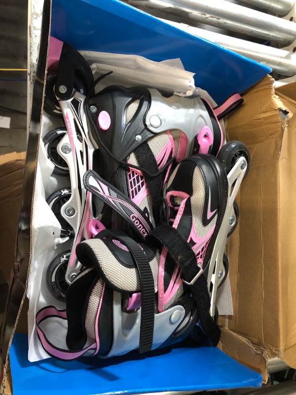 Photo 2 of **PINK NOT BLUE** 2PM SPORTS Vinal Girls Adjustable Flashing Inline Skates, All Wheels Light Up, Fun Illuminating Skates for Kids and MenLarge - Youth (4-7 US)