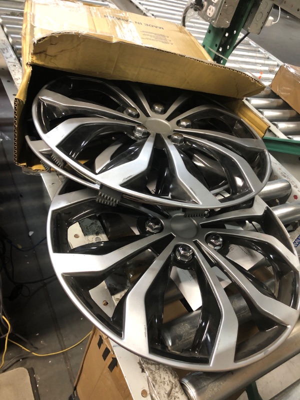 Photo 2 of **USED, AND ONLY 3** Pilot Automotive WH553-16S-BS 16 Inch Spyder Black & Silver Universal Hubcap Wheel Covers for Cars - Set of 4 