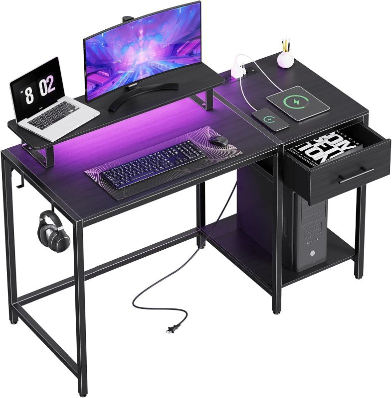 Photo 1 of Gaming Desk with Led Lights and Power Outlet,47 Inch 