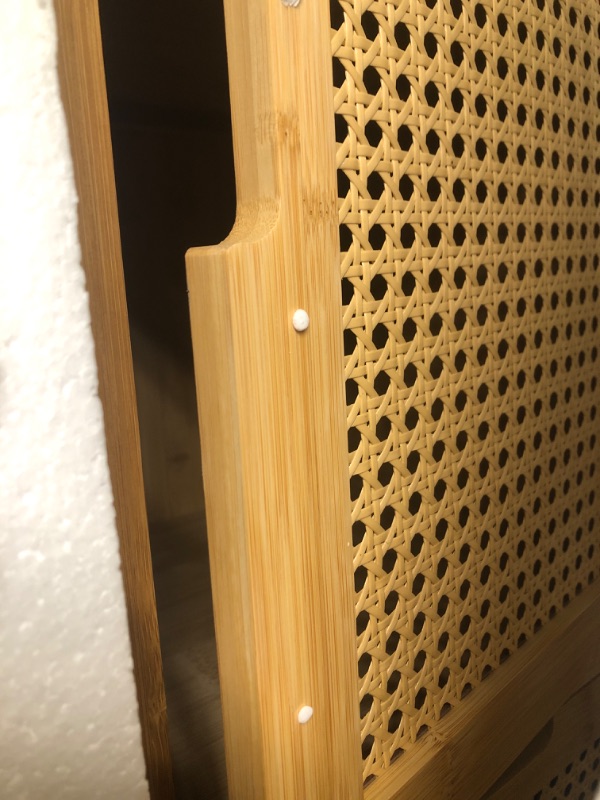 Photo 1 of BECTSBEFF 36in High End Table Fully Assembled, Extra Tall Rattan Side Table with Storage and Drawers