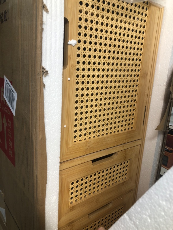 Photo 1 of BECTSBEFF 36in High End Table Fully Assembled, Extra Tall Rattan Side Table with Storage and Drawers