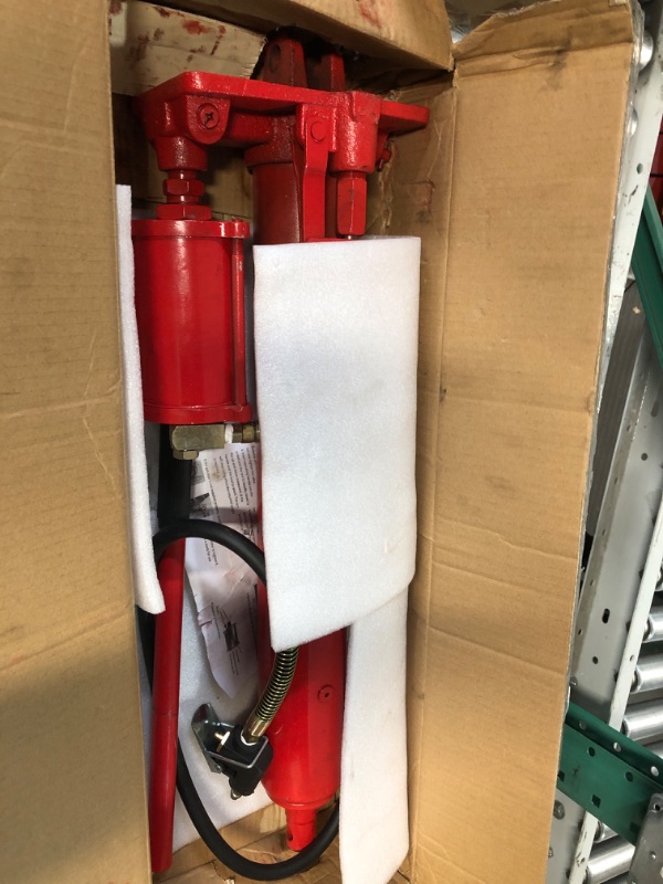 Photo 1 of Hydraulic/Pneumatic Long Ram Jack, 8 Tons/17363 lbs Capacity, with Single Piston Pump and Clevis Base, Manual Cherry Picker w/Handle, for Garage/Shop Cranes, Engine Lift Hoist, Red