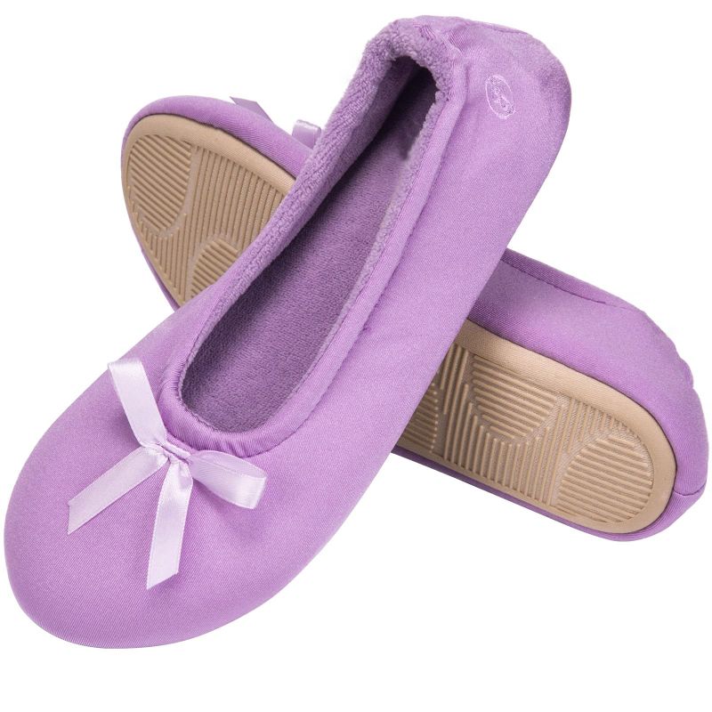 Photo 1 of EverFoams Women's Satin Memory Foam Ballerina Slippers with Indoor Rubber Sole 7-8 Purple