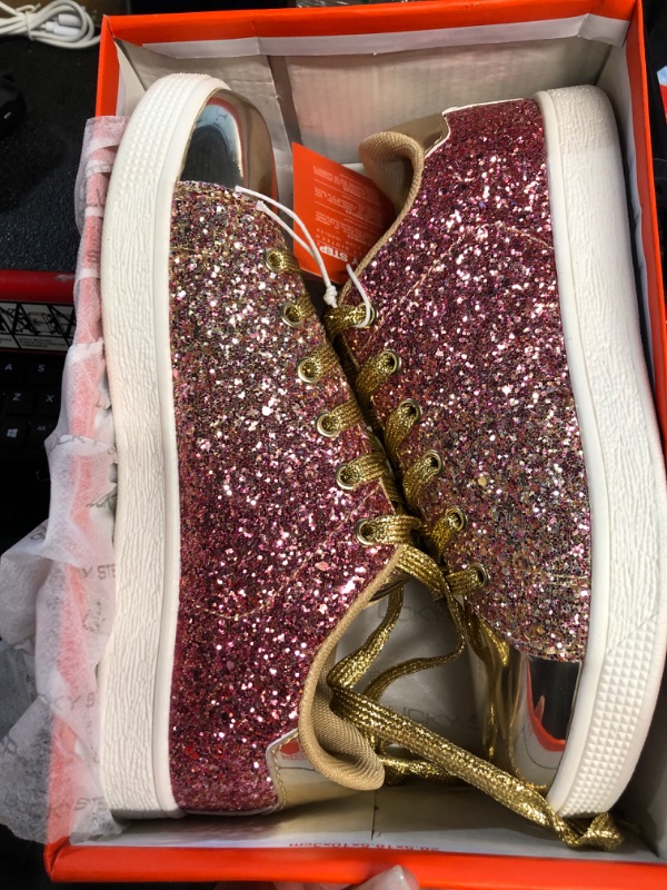 Photo 2 of LUCKY STEP Glitter Sneakers Lace up | Fashion Sneakers | Sparkly Shoes for Women 8 Gold