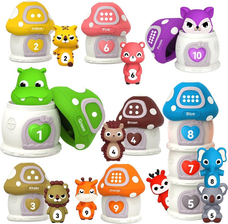 Photo 1 of 20PCS Farm Animal Toys Toddler Toys Age 1-2 2-4, Montessori Toys for 1 Year Old Finger Puppets Mushroom House Learning Stacking Toys, Baby Gifts for Girls Boys
