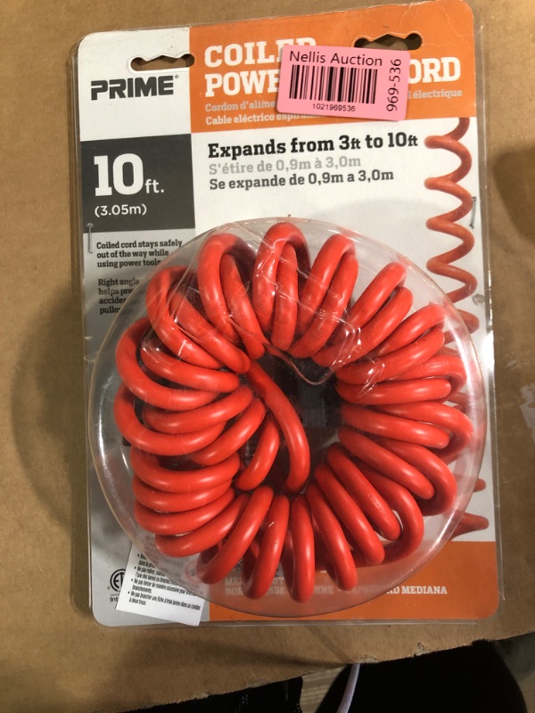 Photo 2 of Monoprice Coiled Power Tool Extension Cord - 3 Feet - 10 Feet - Orange | 16AWG, 13 amp/1625 watt, 125 Volt Load, SJT, Orange, Flame Retardant, Abrasion Resistant