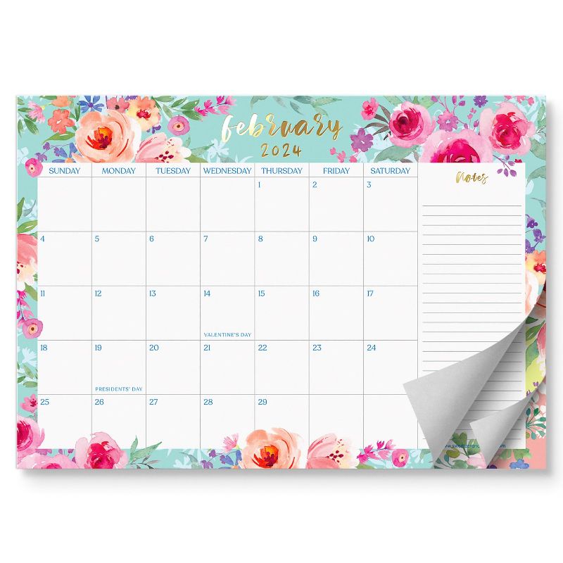 Photo 1 of S&O Watercolor Floral Large Desk Calendar from January 2024 to June 2025 - Tear-Away Table Calendar 2024-2025 - Desktop Calendar 2024-2025 - Academic Desk Calendar 2024-2025 - Desk Calendar Large