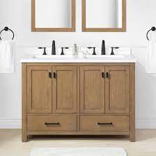 Photo 1 of allen + roth Ronald 48-in Almond Toffee Undermount Double Sink Bathroom Vanity with White Engineered Stone Top