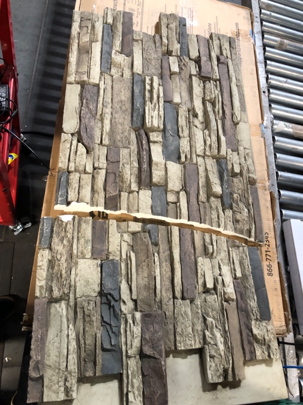 Photo 2 of **DAMAGED**
Tritan BP - Lightning Ridge 48 in. x 24 in. Class A Fire Rated Faux Stone Siding Panel Finished Nature Spirit & Loctite 1390595 Polyurethane Construction Adhesive, Single, Tan, 10 Fl Oz Siding Panel + Adhesive, 10 Fl Oz