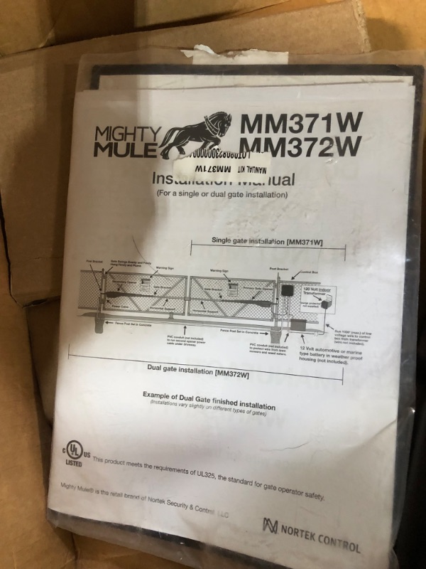 Photo 2 of ****PARTS ONLY***
Mighty Mule MM571W Heavy Duty Automatic Gate Opener Smart and Solar Ready, Up to 18ft Long or 850lb, Black