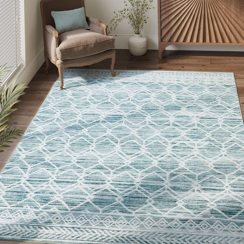 Photo 1 of (READ FULL POST) jinchan Boho Area Rug 3x5 Entryway Moroccan Rug Geometric Rug Bedroom Washable Area Rug Non Slip Low-Pile Carpet for Kitchen Bedroom Farmhouse Bathroom Doorway Teal
