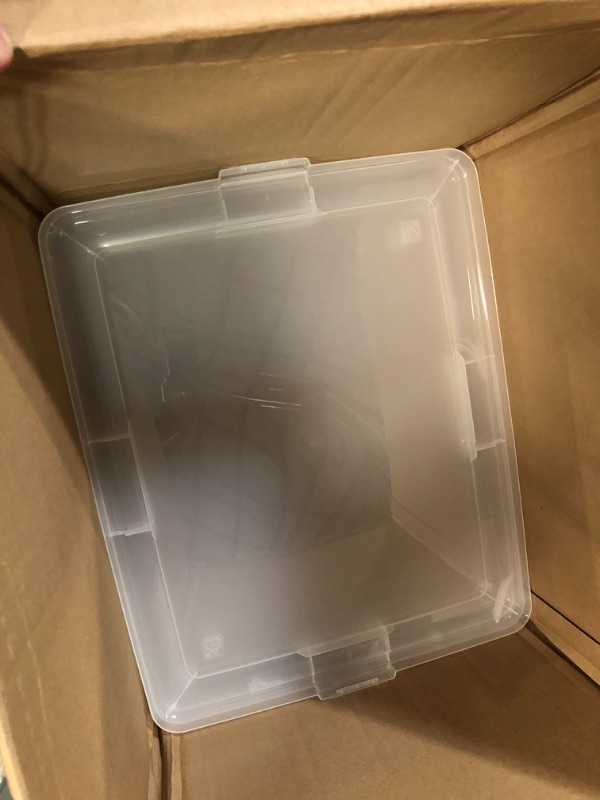 Photo 4 of **DAMAGE**
IRIS USA 24.5 Qt. Plastic Storage Container Bin with Latching Lid, Stackable Nestable Box Tote Closet Organization School Art Supplies - Clear, 4 Pack j) 24.5 Qt. - 4 Pack