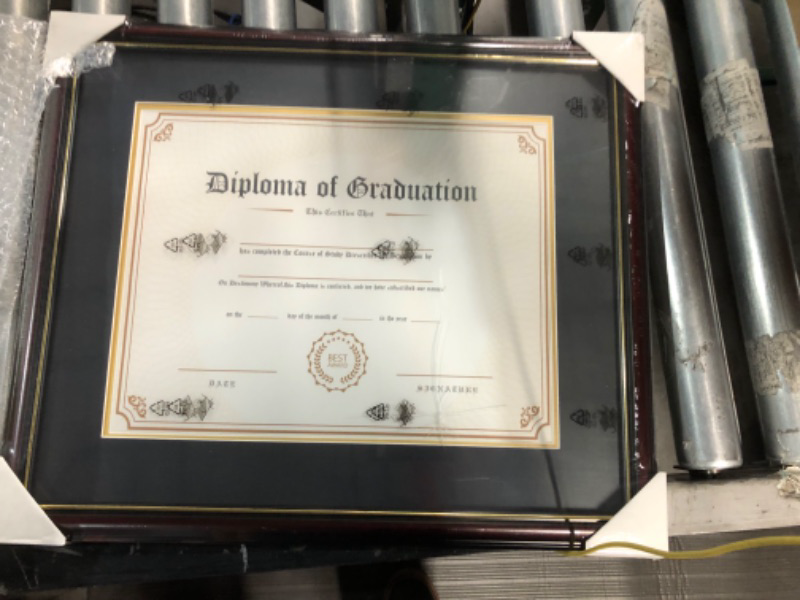 Photo 2 of **DAMAGE**
GraduationMall 11x14 Diploma Frame with Black over Gold Mat or Display 15x18 Certificate without Mat,Solid Wood & UV Protection Acrylic,Cherry Finish with Gold Trim Cherry With Gold Trim 11x14 with Mat