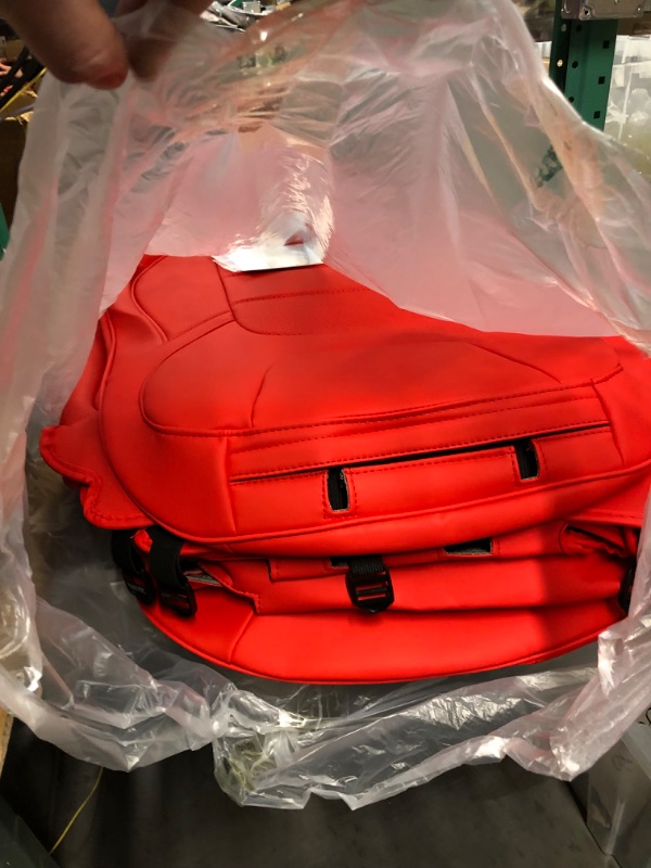 Photo 4 of (READ FULL POST) RuiYue Carry Fit Tesla Model Y Car Seat Cover, Nappa Leather Seats Protector, Half Surround Customized Interior Accessories for 2019 2020 2021 2022 2023 (Red) Pure Red Model Y ( Half Surround )