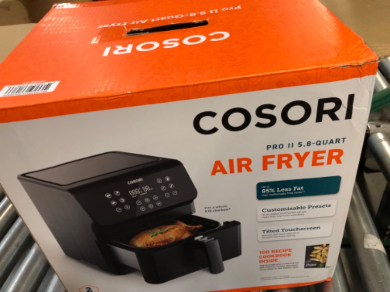 Photo 2 of **MAJOR DAMAGE / PARTS ONLY**
COSORI Pro II Air Fryer Oven Combo, 5.8QT Large Cooker with 12 One-Touch Savable Custom Functions, Cookbook and Online Recipes, Nonstick and Dishwasher-Safe Detachable Square Basket, Black, CP358-AF Black 5.8 QT Air Fryer