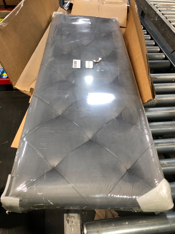 Photo 1 of **DAMAGE**
B FSOBEIIALEO Storage Ottoman Bench, Folding Tufted Ottomans with Storage, Extra Large 140L Storage Chest Storage Boxes Footrest Bench for Bedroom, Luxury Velvet Fabric 43 Inches Grey Grey 43.3x15.7x15.7 inches