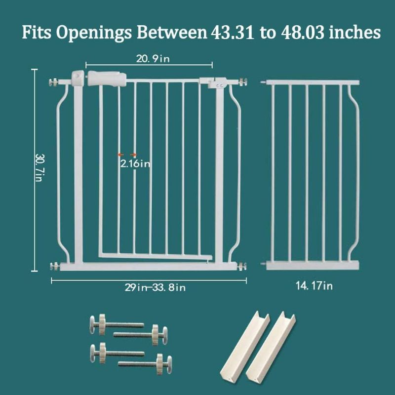 Photo 3 of ALLAIBB Extra Wide Pressure Mounted Baby Gate Walk Through Child Kids Safety Toddler Tension White Long Large Pet Dog Gates with Extension for doorways Kitchen (76.38"-81.10"/194-206cm) 76.38-81.10 Inch (Pack of 1)