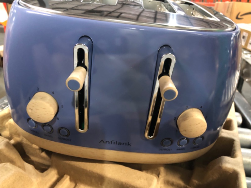 Photo 1 of Anfilank 4-Slice Toaster, Retro Toaster with Long Extra-Wide Slots and Removable Tray, Cancel/Bagel/Reheat Function, 6 Shape Options, BPA free(Grey)