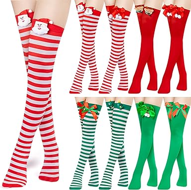 Photo 1 of 8 Pairs Christmas Thigh High Socks Over Knee