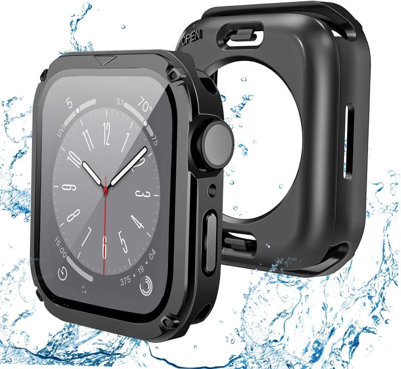 Photo 1 of 2-in-1 IP45 Rugged Waterproof Case Compatible for Apple Watch 44mm Series SE 6 5 4 Screen Protector,Front & Back Bumper Built-in Tempered Glass, Protective Face Cover for iWatch 44mm
