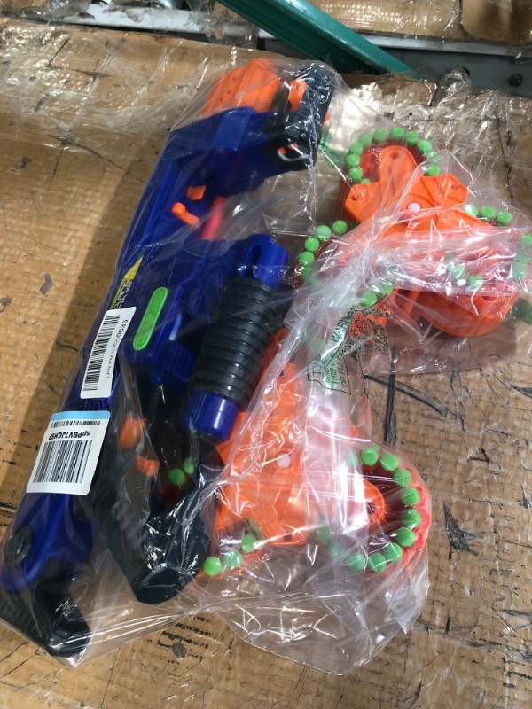 Photo 2 of *FOR PARTS ONLY* NON FUNCTIONAL
DART ZONE Savage Spin Triple-Drum Motorized Blaster Commando Series, Blue and Orange & 300 Sureshot Waffle-Tip Darts - Refill Pack for All and Most Standard NERF Dart Blasters, Green Commando Series + Darts, Green