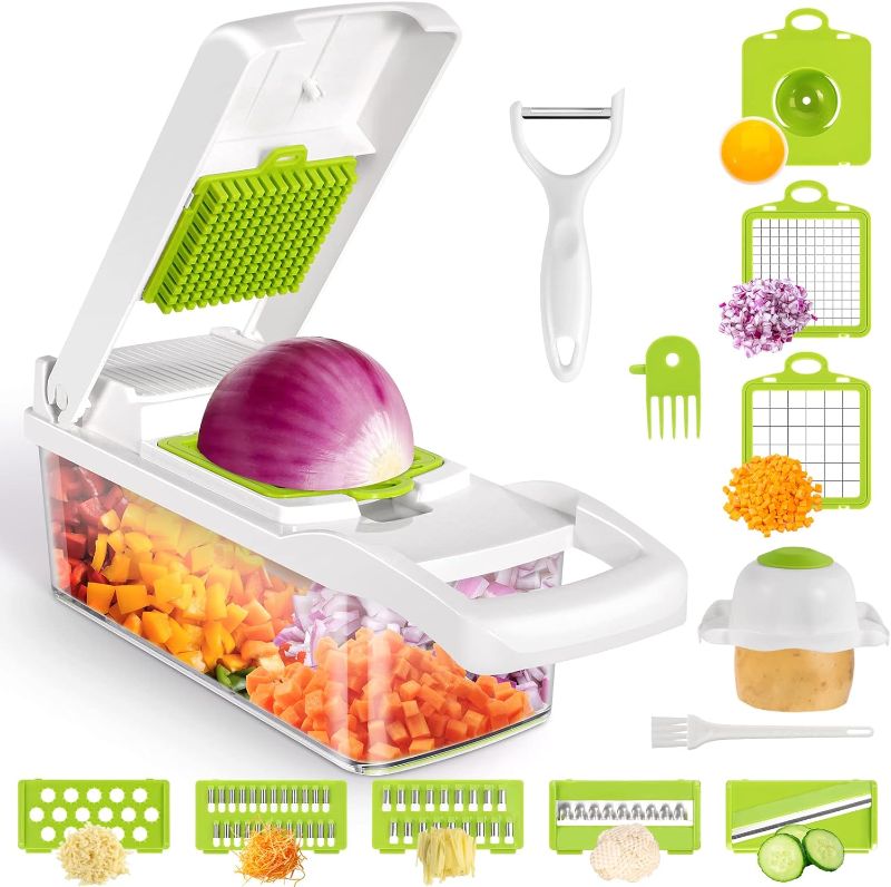 Photo 1 of (READ FULL POST) VRJISZTA 13 in 1 Kitchen Vegetable Chopper Slicer Dicer, Food Chopper/Cutter, veggie Chopper with 8 Blades, Storage Container for Egg Onion Tomato Potato Carrot Salad