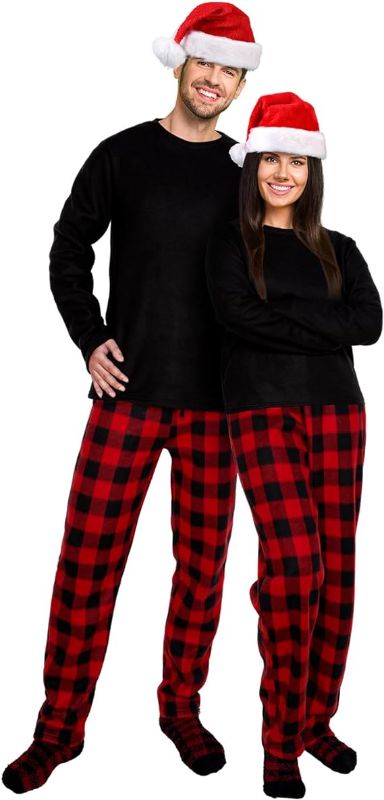 Photo 1 of Christmas Couple Matching Pajamas Set Buffalo Plaid Pajama Set with Santa Hat and Socks for Men and Women (Men,X-Large)
