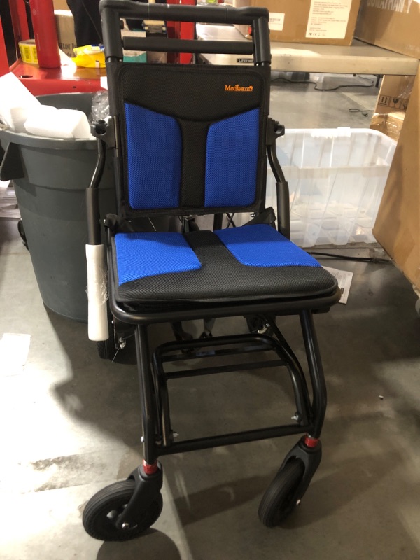 Photo 2 of (READ FULL POST) Portable Aluminum Transport Wheelchair with Handbrake, 8" Rear Wheels, Small Compact Wheelchair, Ultralight Folding Travel Wheelchair for Adults & Kids, Black (Seat Width:15.75")
