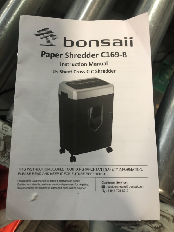 Photo 2 of Bonsaii 15-Sheet Office Paper Shredder, 40 Mins Heavy Duty Shredder for Home Office, Crosscut Shreder with Anti-Jam System & P-4 High Security Supports CD/Credit Cards/Staple,5 Gal Pullout Bin C169-B 1 5 Sheet-40 mins