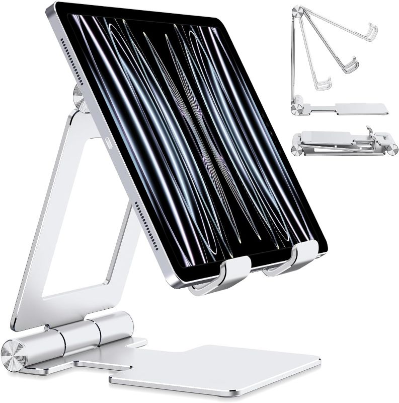 Photo 1 of  Tablet Stand, Adjustable & Foldable Aluminium Surface (4-13 inch)-Silver