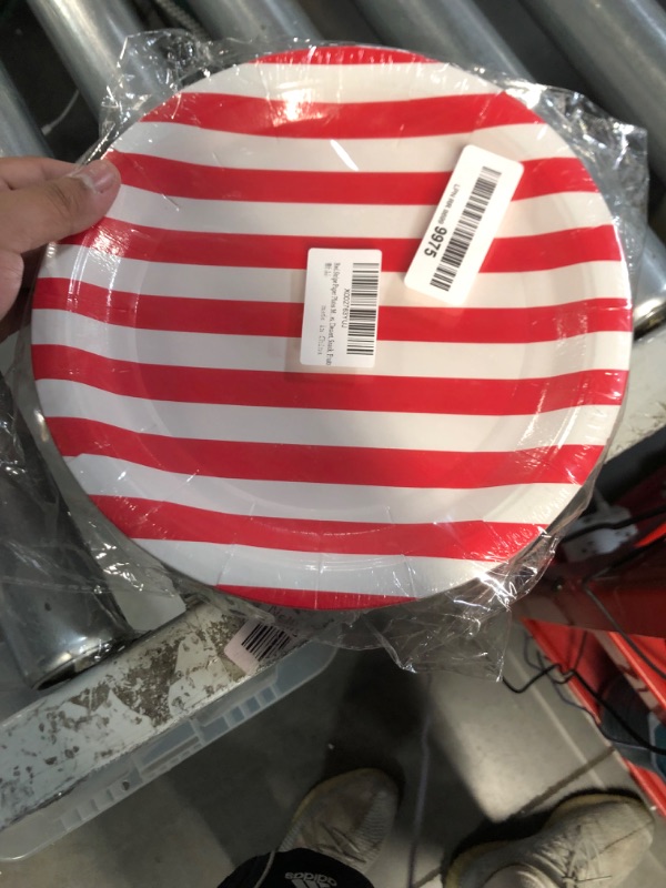Photo 1 of Red Stripe Paper Plates 36pcs - 9inch Biodegradable Round Party Plates for Cakes, Dessert, Snack, Fruits Stripes 9inch