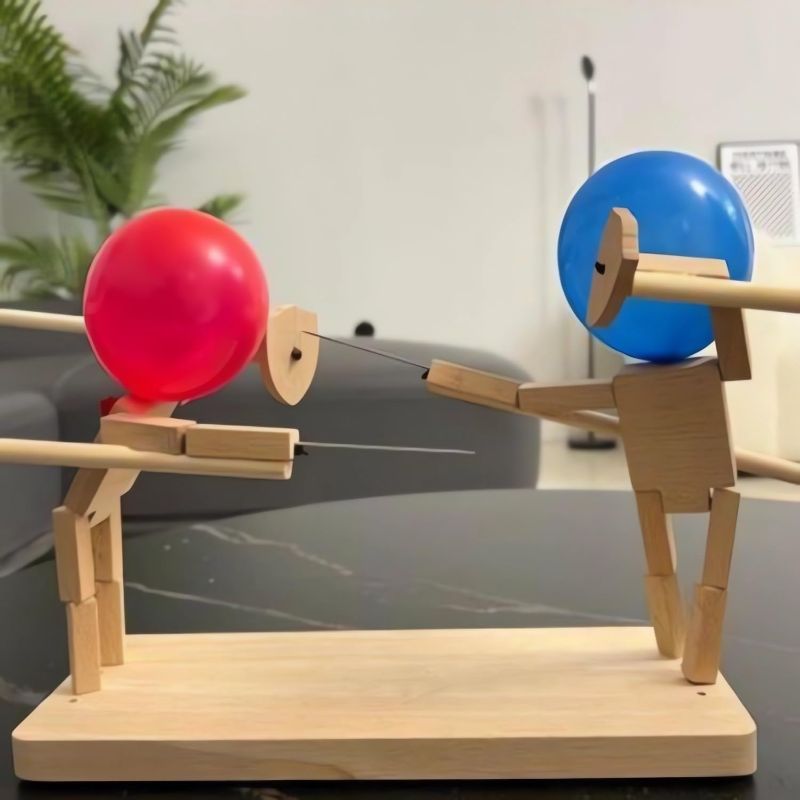 Photo 1 of 2024 New Balloon Bamboo Man Battle - Handmade Wooden Fencing Puppets, Wooden Bots Battle Game for 2 Players