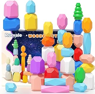 Photo 3 of 40PCS Wooden Stacking Rocks Toys,