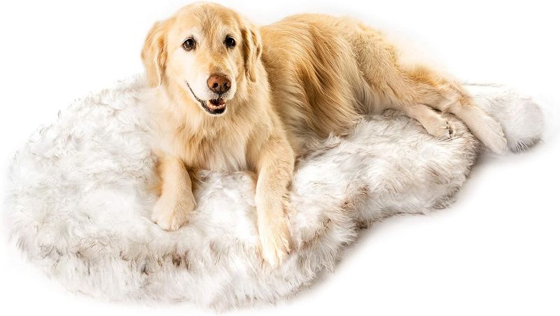 Photo 1 of ***DAMAGED - CUT - SEE PICTURES***
iHappyDog Faux Fur Dog Bed with Non-Slip Base, Cream/White/Brown, 60" x 36"