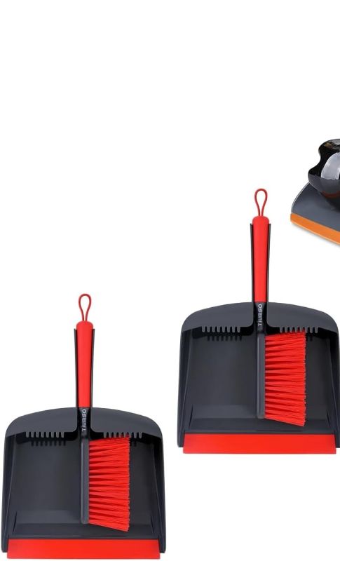 Photo 1 of  Upgrade Broom and Dustpan Set, Self-Cleaning with Dustpan Teeth, (Gray&Red)