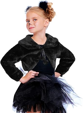 Photo 1 of Girls Princess Faux Fur Wraps Shawl Girls Bolero Shrug Cape Party Set of  2 Black
