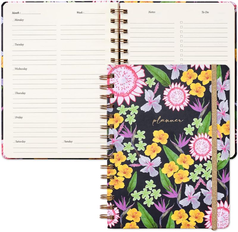 Photo 1 of Tropical Floral Undated Planner Notebook - Hardcover Productivity Planner with To Do List - Monthly & Weekly To Do Planner - Cute Daily Planner Undated w/Stickers & Bookmarks - 6”x8"
