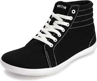 Photo 1 of WHITIN Men's Wide Hi-top Minimalist Barefoot Sneakers | Zero Drop Sole | Cushioned Ankle Support 7 Wide W823 | Black  and white ( Hi-top )99